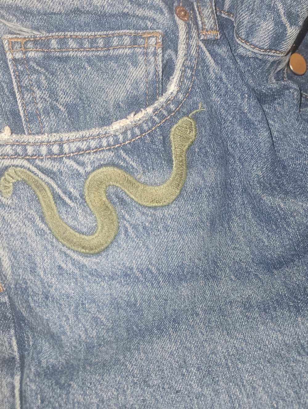 Reformation Blue Straight-Leg Jeans with Yellow & Green Embroidery Juno Size 31 - Picture 15 of 16